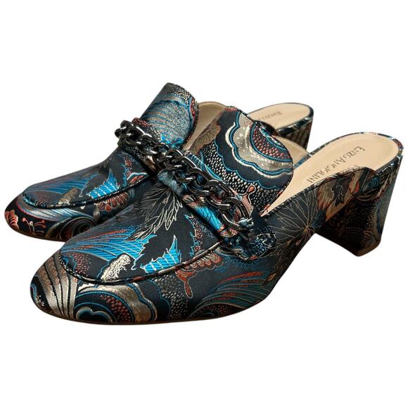 ENZO ANGIOLINI Gilian Women's 9.5 Brocade Floral Mules Black Print Fabric - Picture 2 of 16